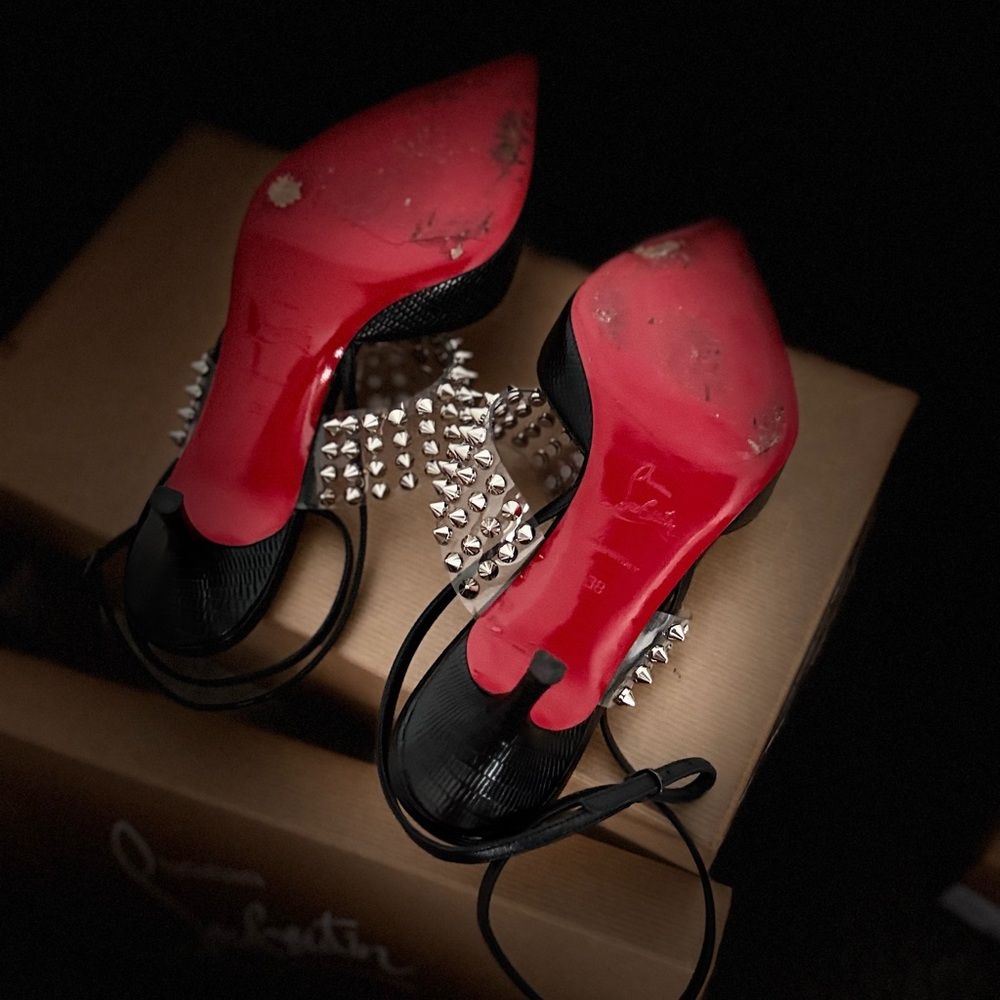 Christian Louboutin Black and Silver Studded Heels - Picture 2 of 4